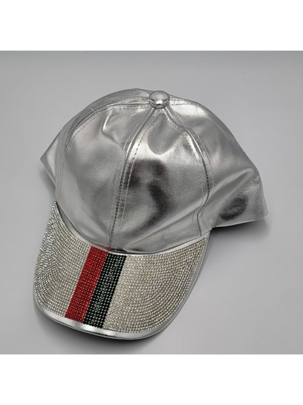 Vera New York Adjustable Fit Silver Rhinestone Baseball Cap With Red & Green St - Picture 5 of 11